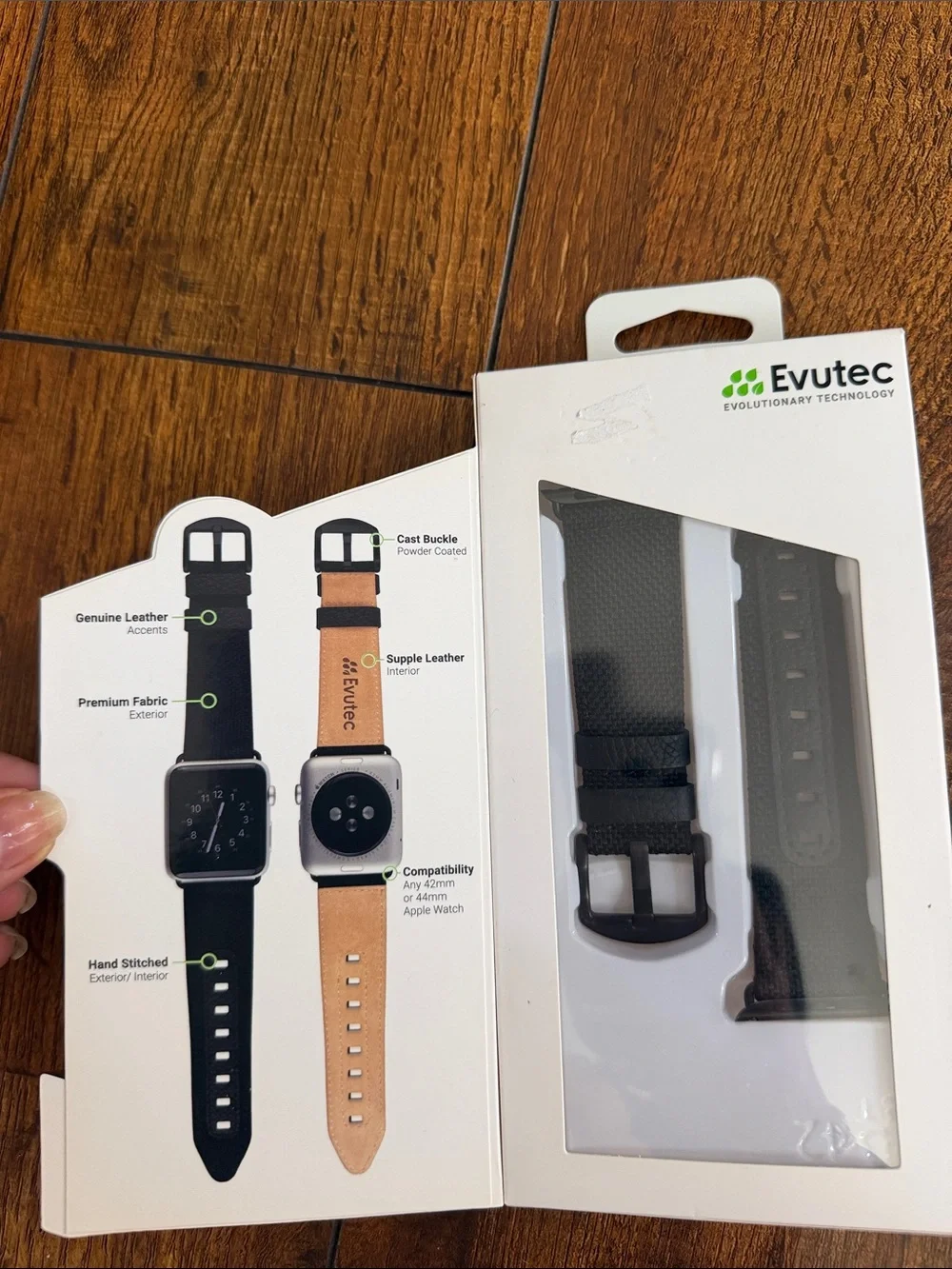 Evutec Northhill Series Black Leather Smartwatch Band for 42mm & 44mm
